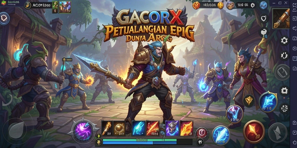 Screenshot gameplay GACORX menampilkan pertempuran seru dalam dunia fantasi.