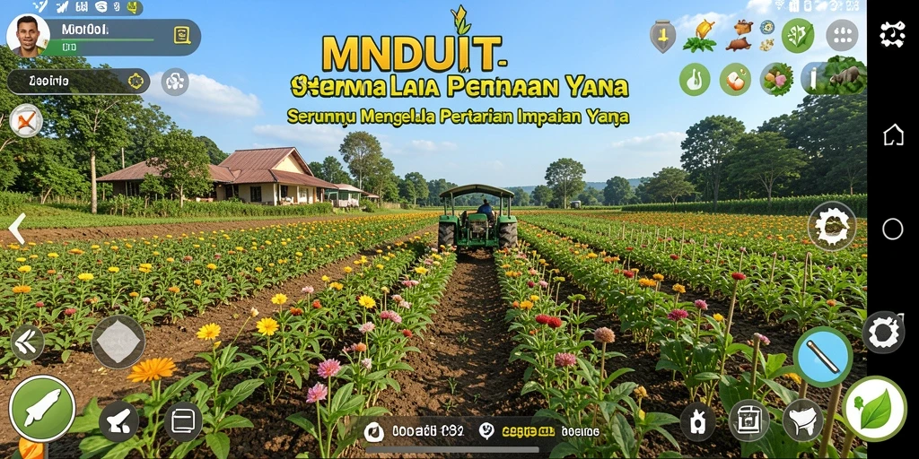 Tangkapan layar MNDUIT menampilkan aktivitas pertanian yang menyenangkan dan interaktif.
